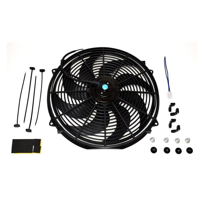 A-Team Performance Universal 16 in Electric Radiator Fan Assembly Kit - 12V, 16 in Diameter - 3.26 in Thickness - Push & Pull S-Blade Reversible Design & 3000 CFM High-Flow Electric Cooling Fan Kit - Image 1